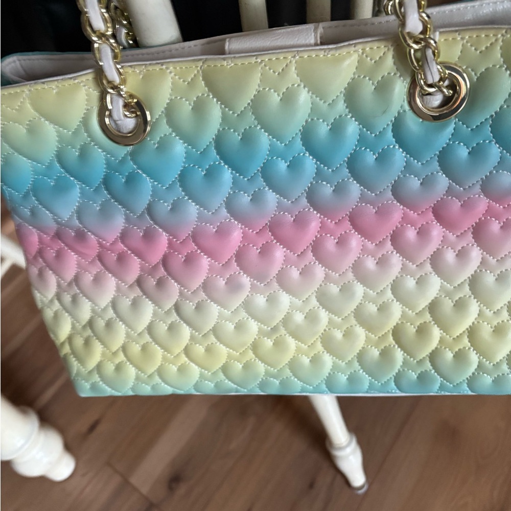 Betsey Johnson Blue and Pink Quilted Shoulder Bag